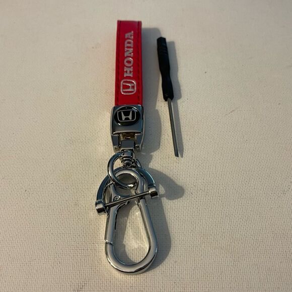 Honda Logo Key Fob Keychain in Red Leather NWT - Picture 2 of 4